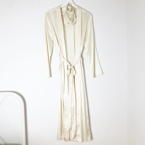New Zara Mulberry Silk Long Belted White Robe M/L - Picture 6 of 13